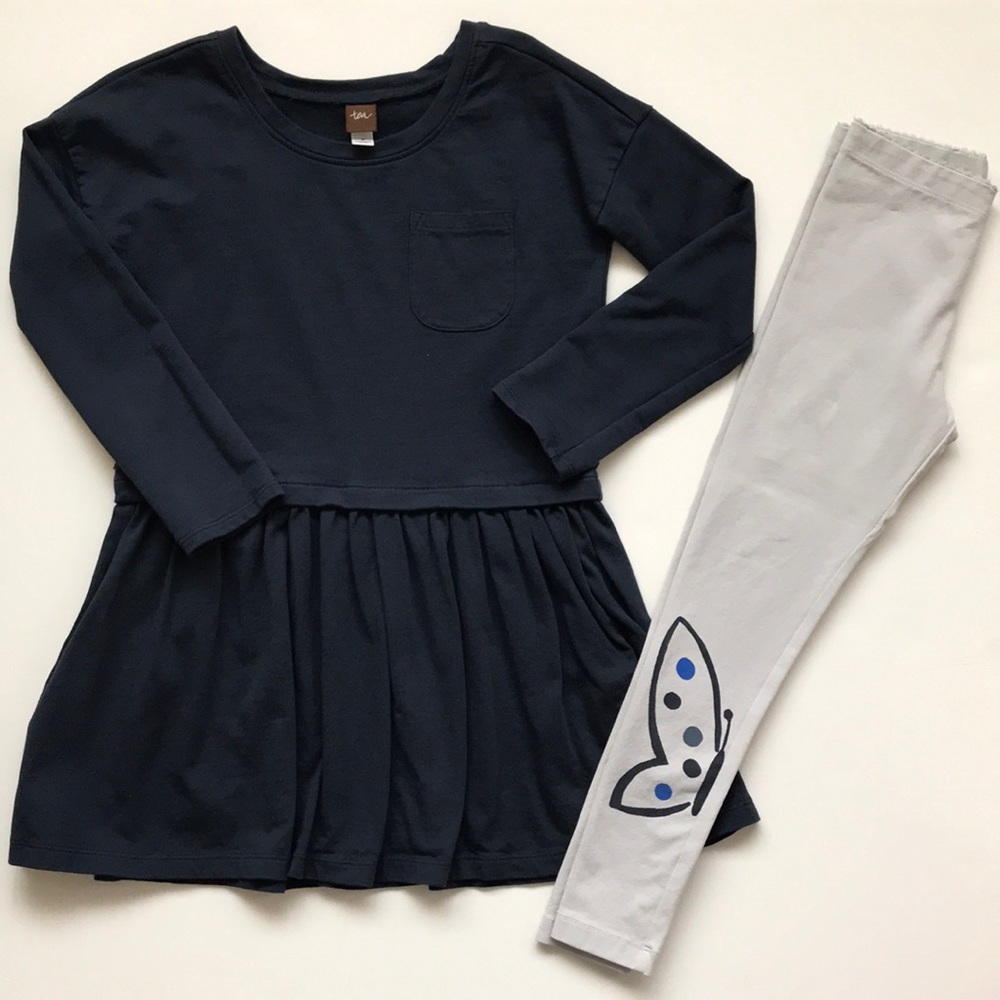 Tea Collection Navy Skater Dress with Matching Leggings